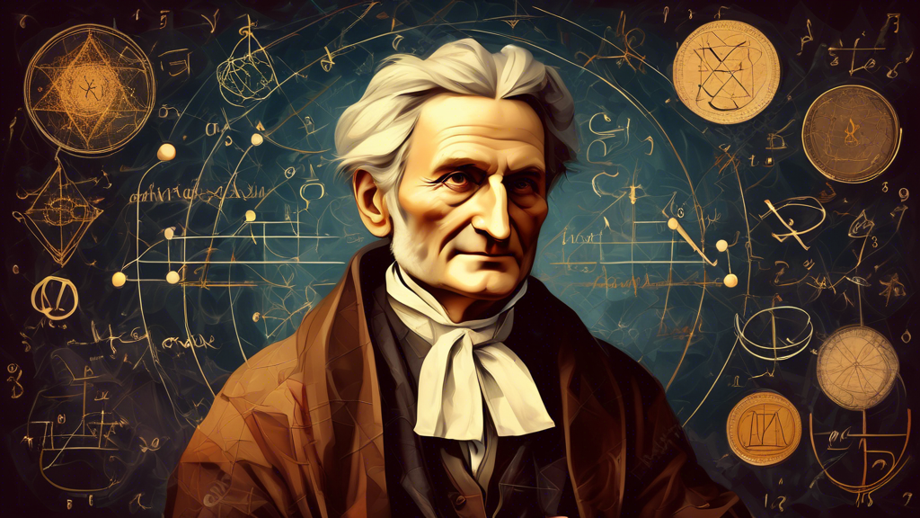 A portrait of Carl Friedrich Gauss, the Prince of Mathematics, surrounded by mathematical symbols and equations, in a style reminiscent of a Renaissance pa